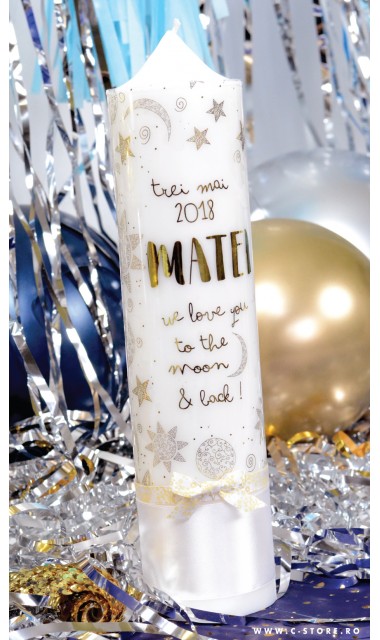 Lumanare de botez personalizata, print folio gold, 30x8cm, To the moon and back  1